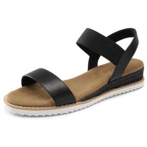 DREAM PAIRS Women's Espadrilles Ankle Stretch Elastic Strap Open Toe Flat BLACK